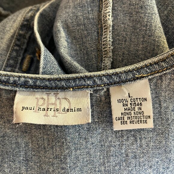 Vintage 90s Paul Harris Denim Size L Short Sleeve Button-Front Dress Blue Cotton - Picture 2 of 7